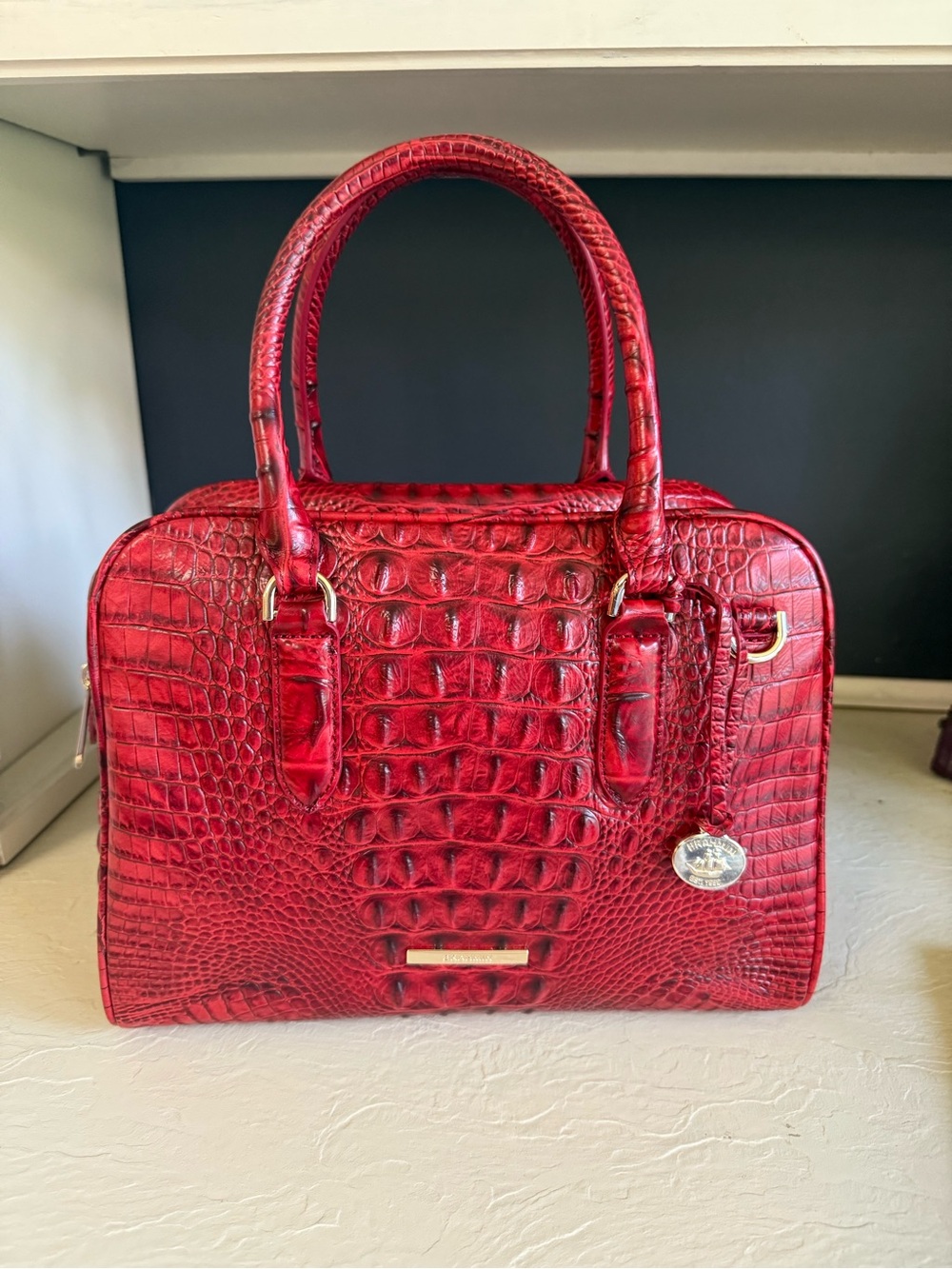 Brahmin Scarlet Marissa Croc-Embossed Satchel